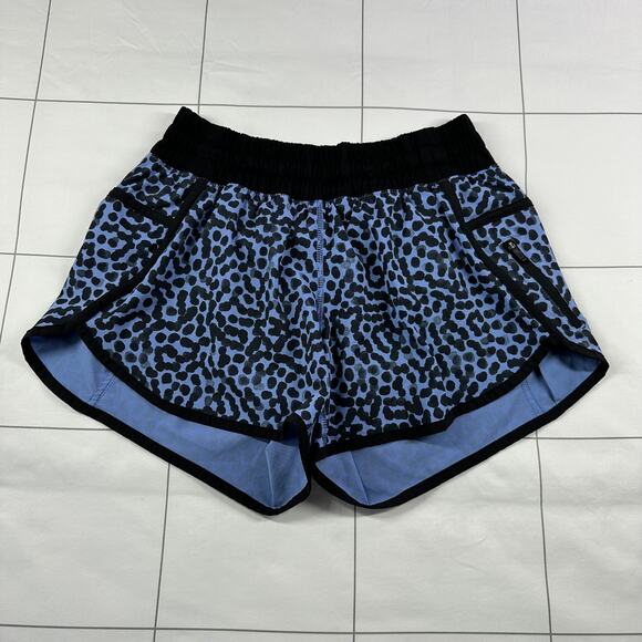 Lululemon Shorts Womens 6 Blue Black Tracker Ace Spot Lullaby Athletic Gym Run - Picture 1 of 10
